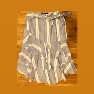 Zara Blue & White Striped Ruffle Midi Skirt